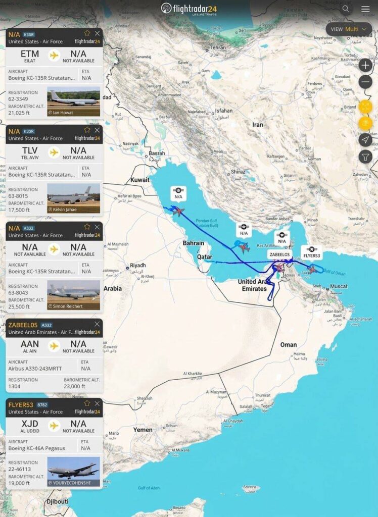 American and Emirati refueling aircraft are active over the Strait of Hormuz